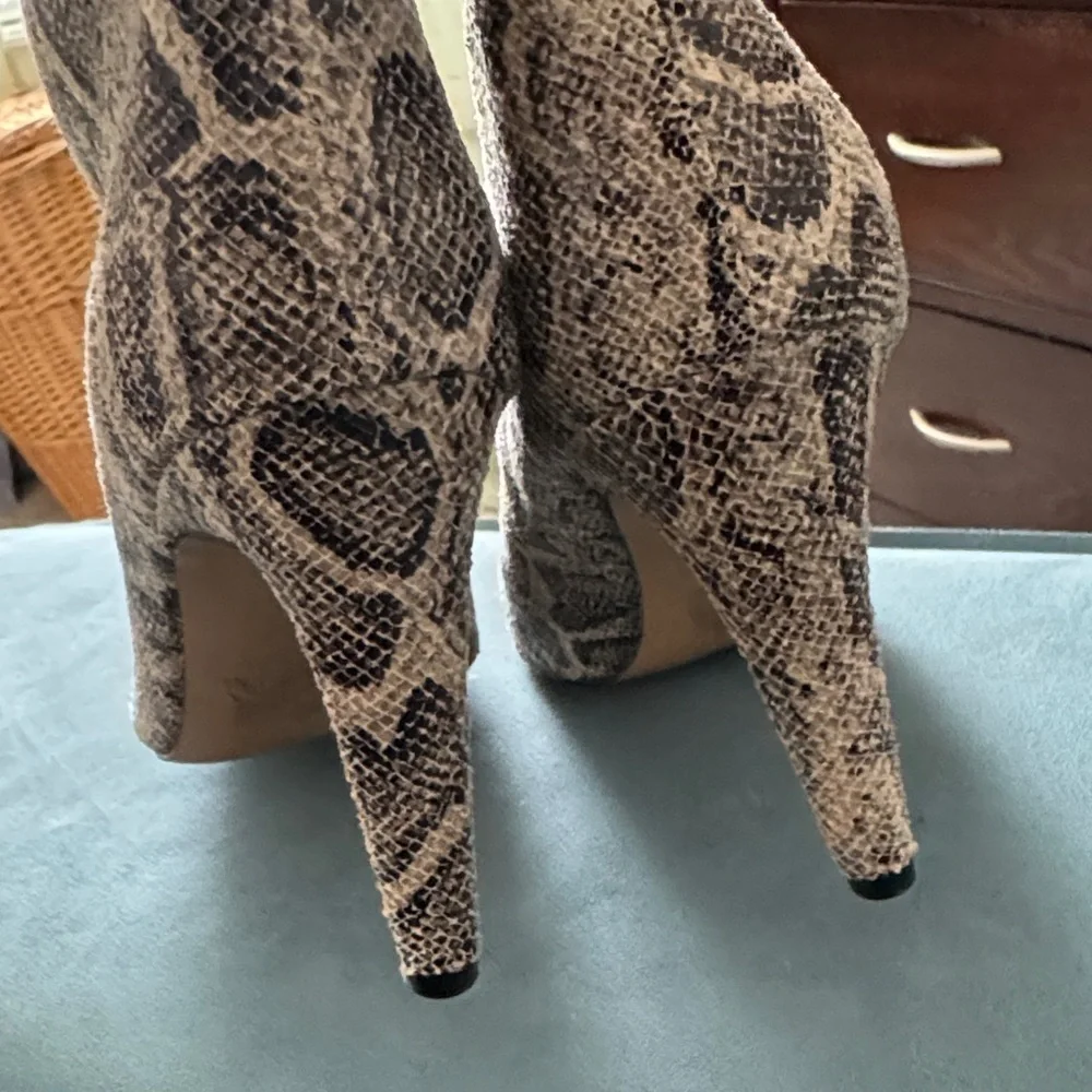 Express Textured Snake Print Booties - Tan and Black